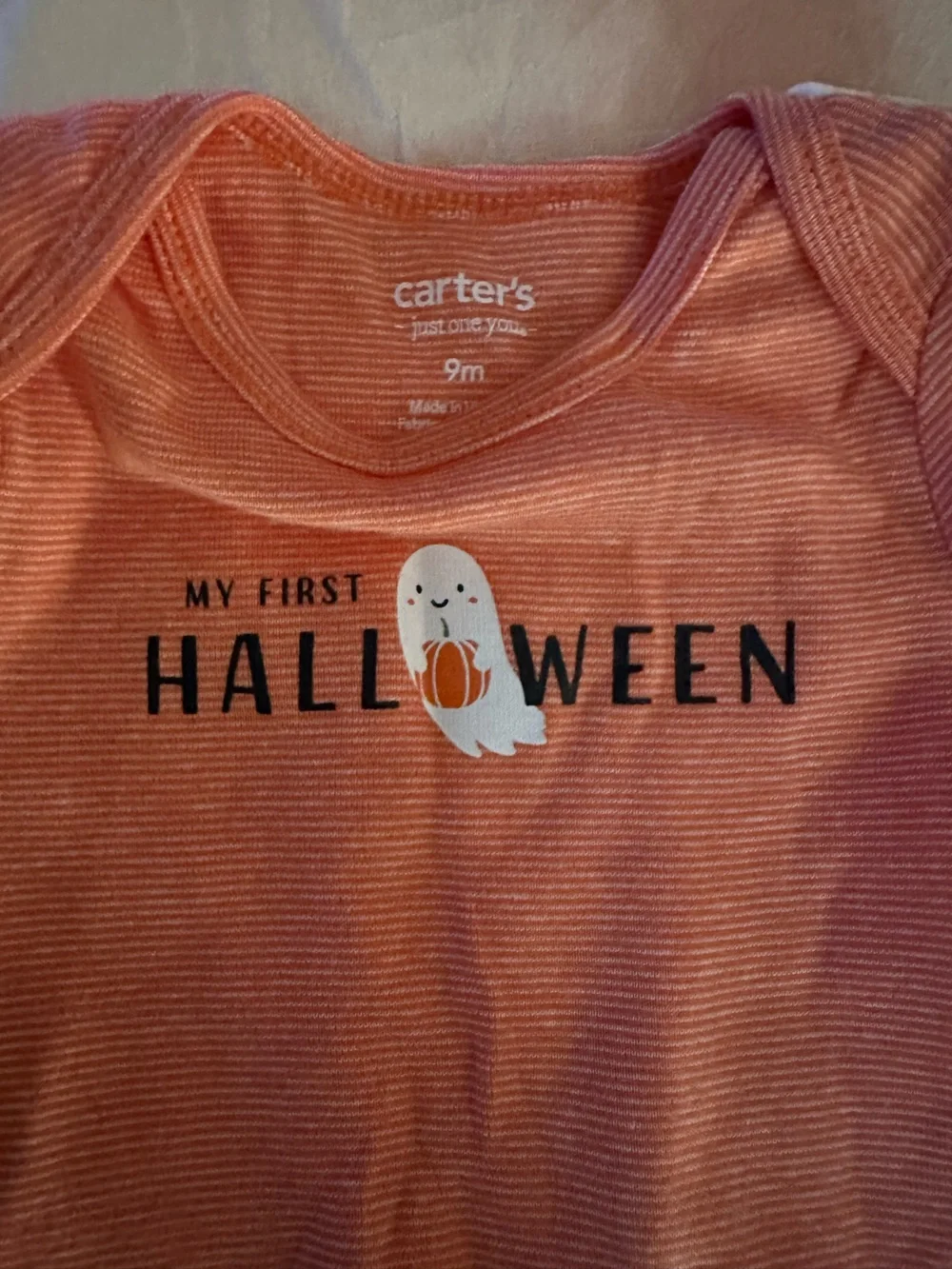 Carter's NWOT Orange & White Halloween Pumpkin Baby One-Piece Set | 9m #Unisex